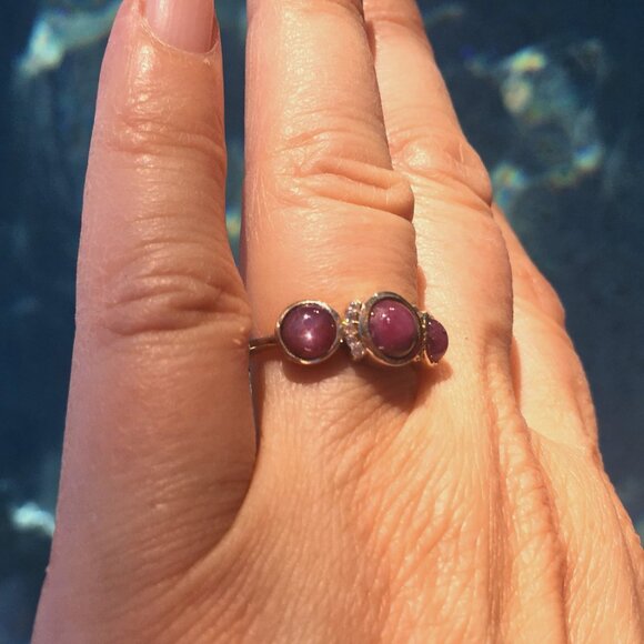 Natural Star Ruby .925 Ring Genuine Gems Sterling Silver Trilogy - Picture 6 of 9